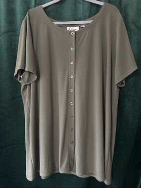 Olive Short-Sleeve Button Front Top - Women